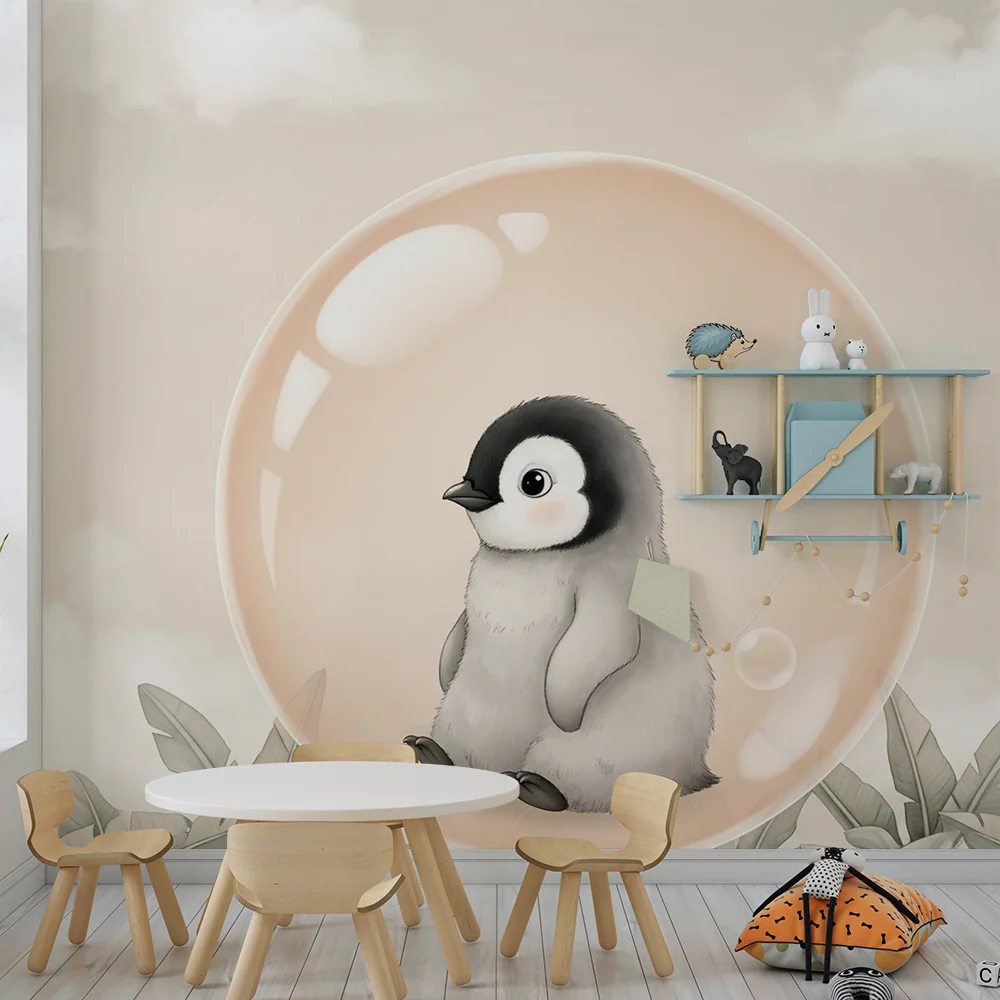 Papel de parede quarto bebê | Pequeno pinguim em uma bolha