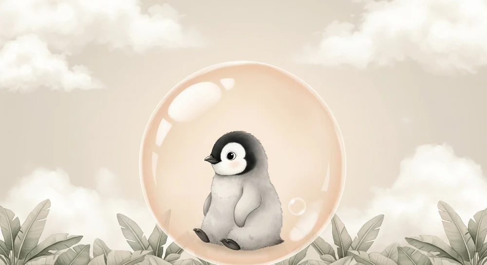 Papel de parede quarto bebê | Pequeno pinguim em uma bolha