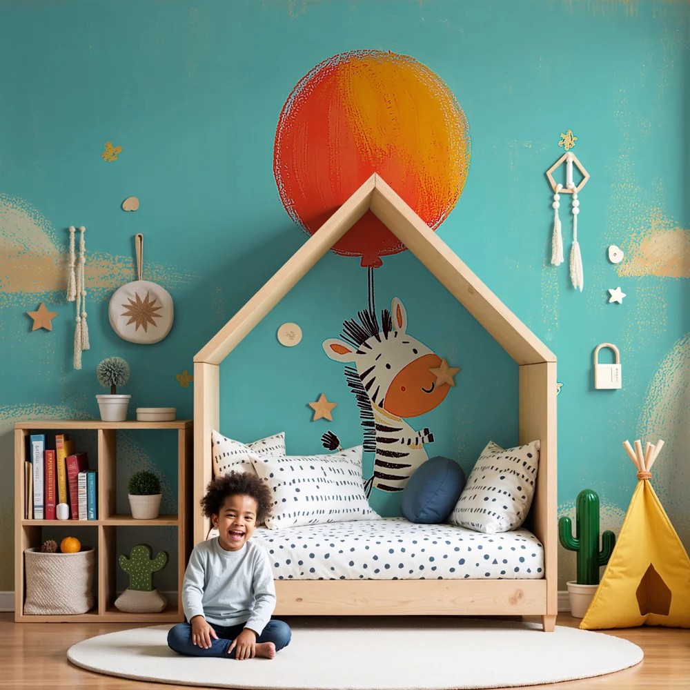 Papel de parede quarto bebê | Pequeno zebra nas nuvens