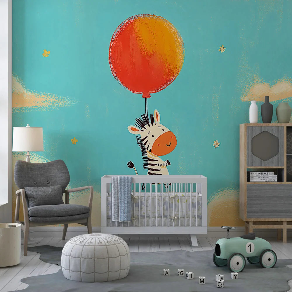 Papel de parede quarto bebê | Pequeno zebra nas nuvens