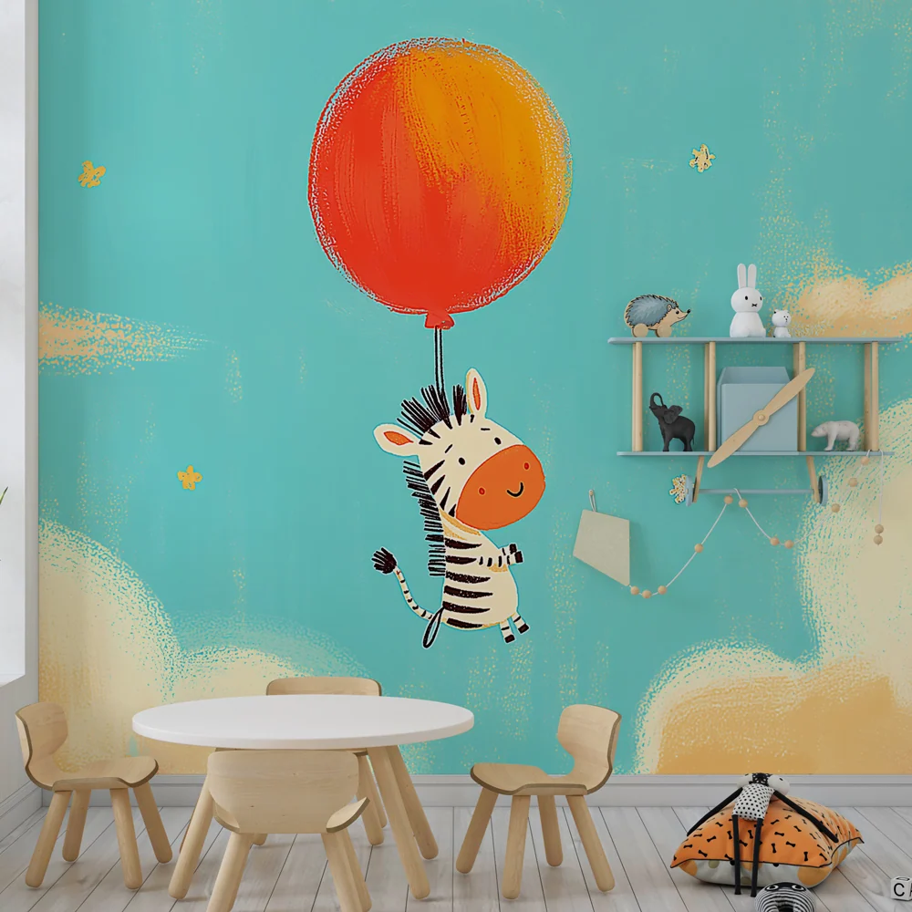 Papel de parede quarto bebê | Pequeno zebra nas nuvens
