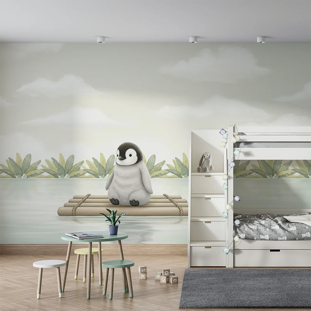 Papel de parede quarto bebê | Pinguim fofo em uma jangada