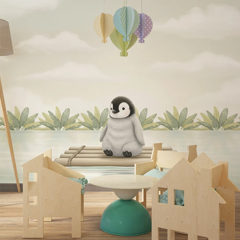 Papel de parede quarto bebê | Pinguim fofo em uma jangada