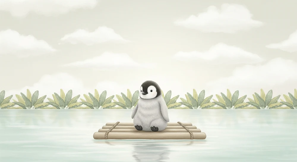 Papel de parede quarto bebê | Pinguim fofo em uma jangada