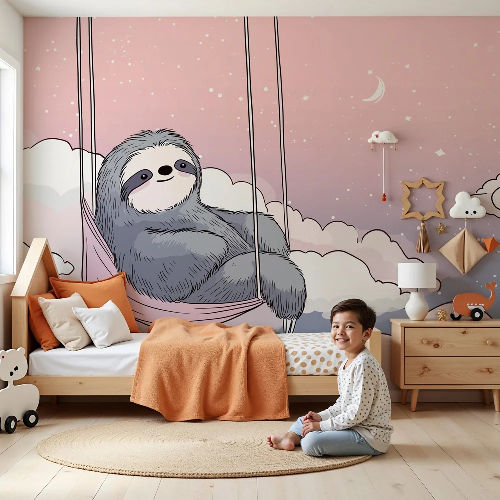 Papel de parede quarto bebê | Preguiç pacífica nas nuvens