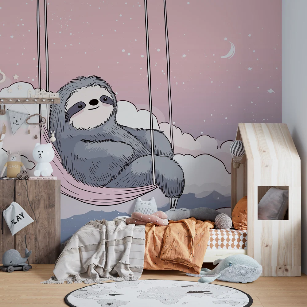 Papel de parede quarto bebê | Preguiç pacífica nas nuvens