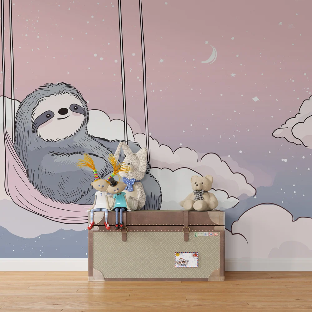 Papel de parede quarto bebê | Preguiç pacífica nas nuvens