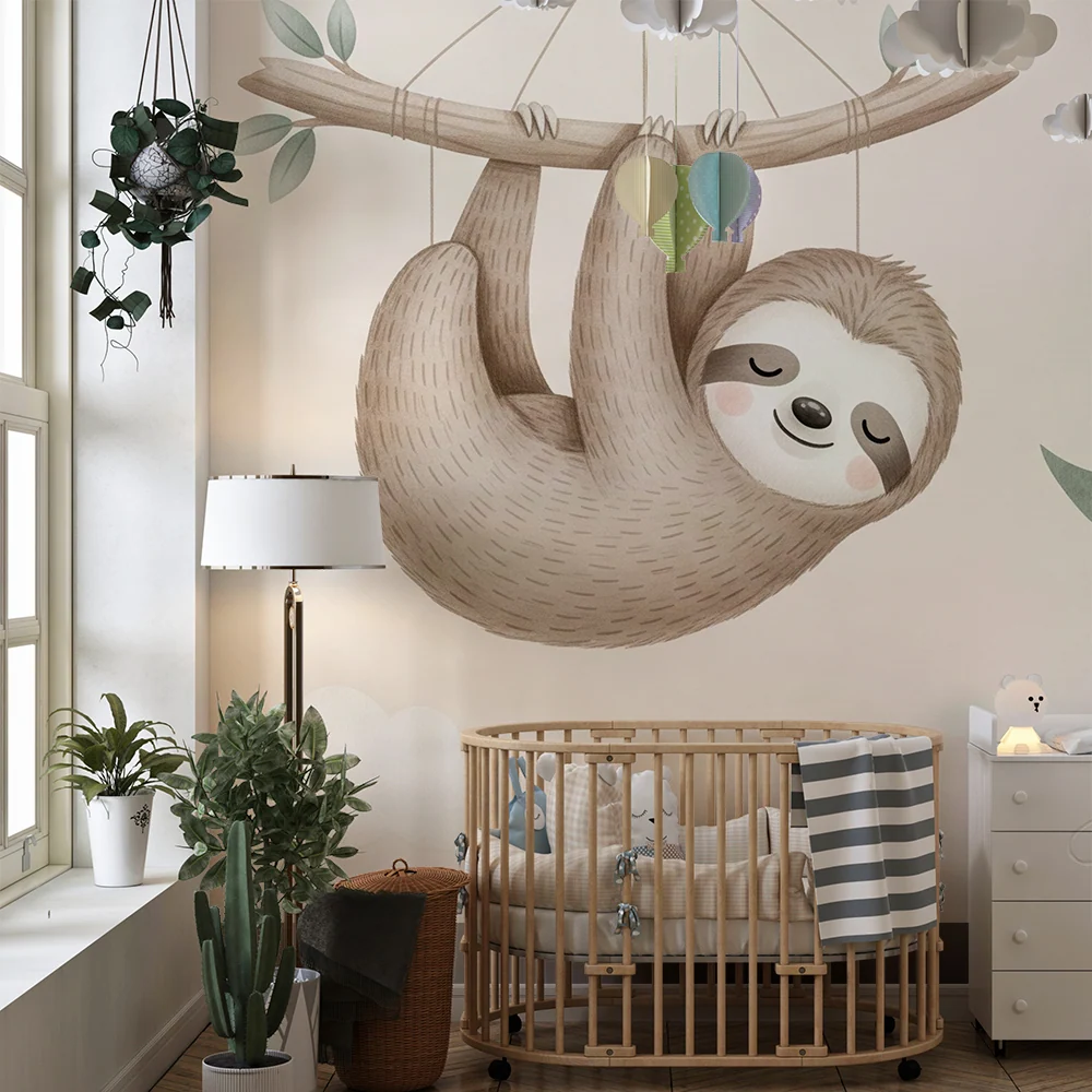 Papel de parede quarto bebê | Preguiç pendurada e céu estrelado