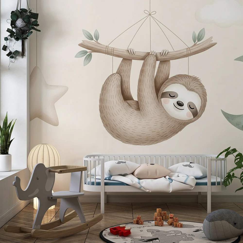 Papel de parede quarto bebê | Preguiç pendurada e céu estrelado