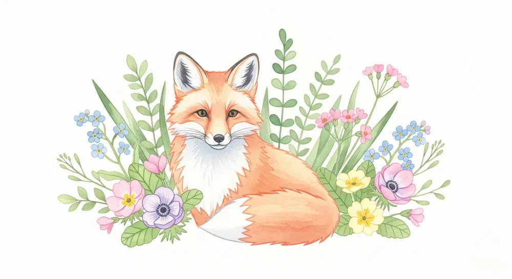Papel de parede quarto bebê | Raposa encantadora e flores coloridas