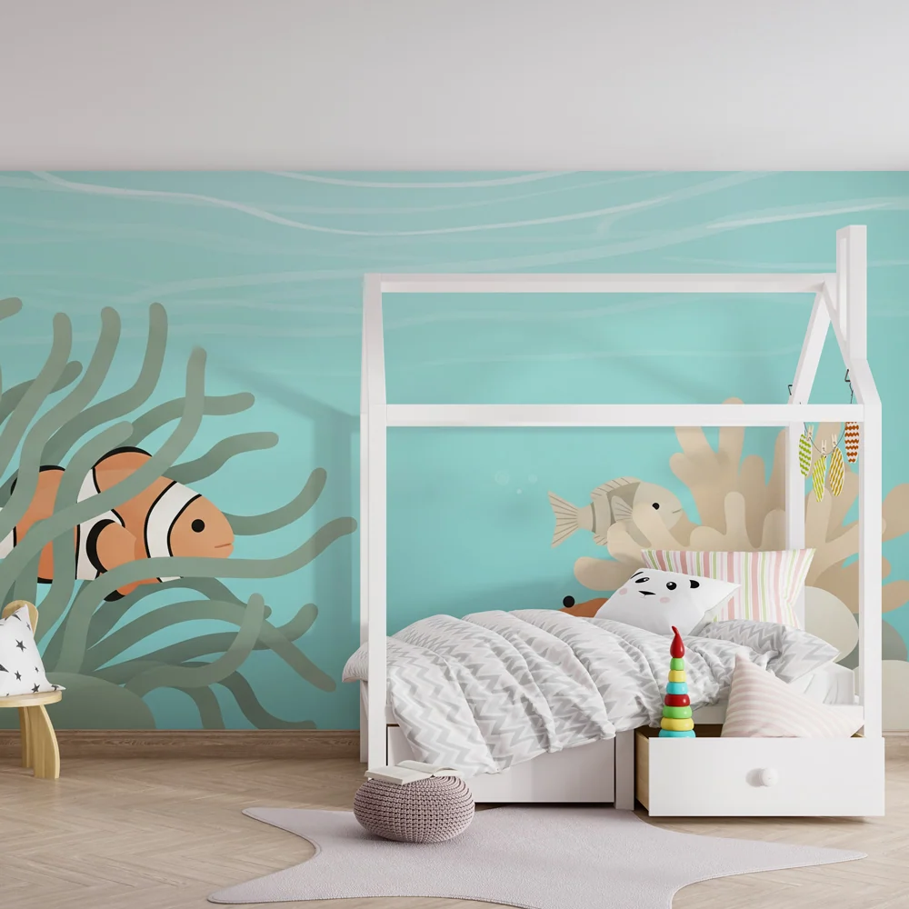 Papel de parede quarto bebê | Submarino e amigos coloridos