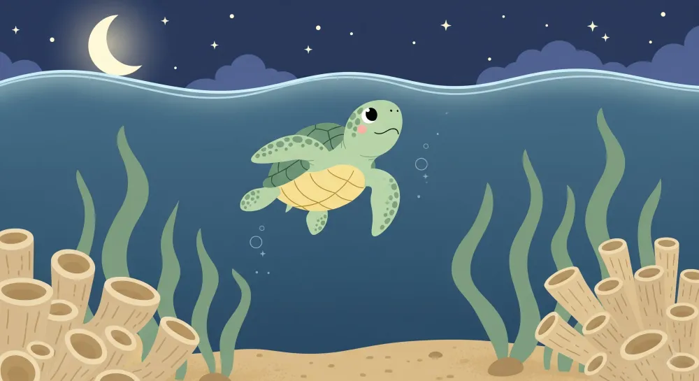 Papel de parede quarto bebê | Tartaruga nadando sob o mar