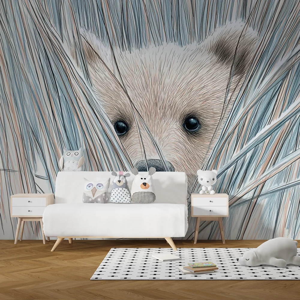 Papel de parede quarto bebê | Urso escondido nas ervas