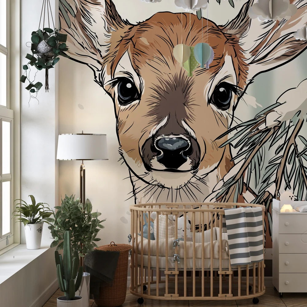 Papel de parede quarto bebê | Veado curioso no coração da floresta