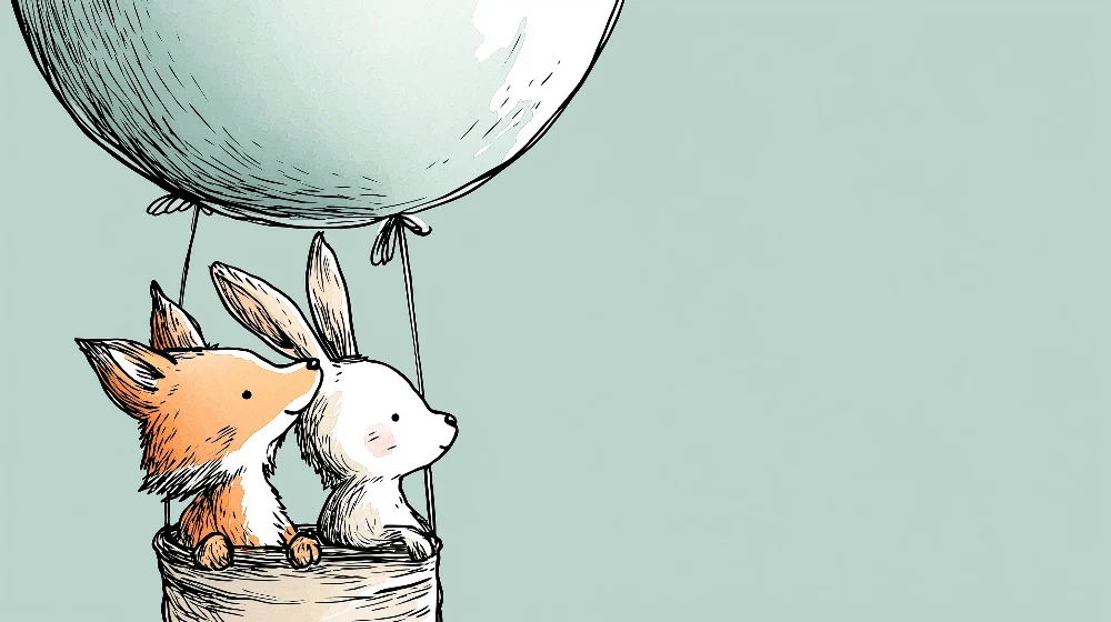 Papel de parede quarto bebê | Viagem de balão de ar quente com animais