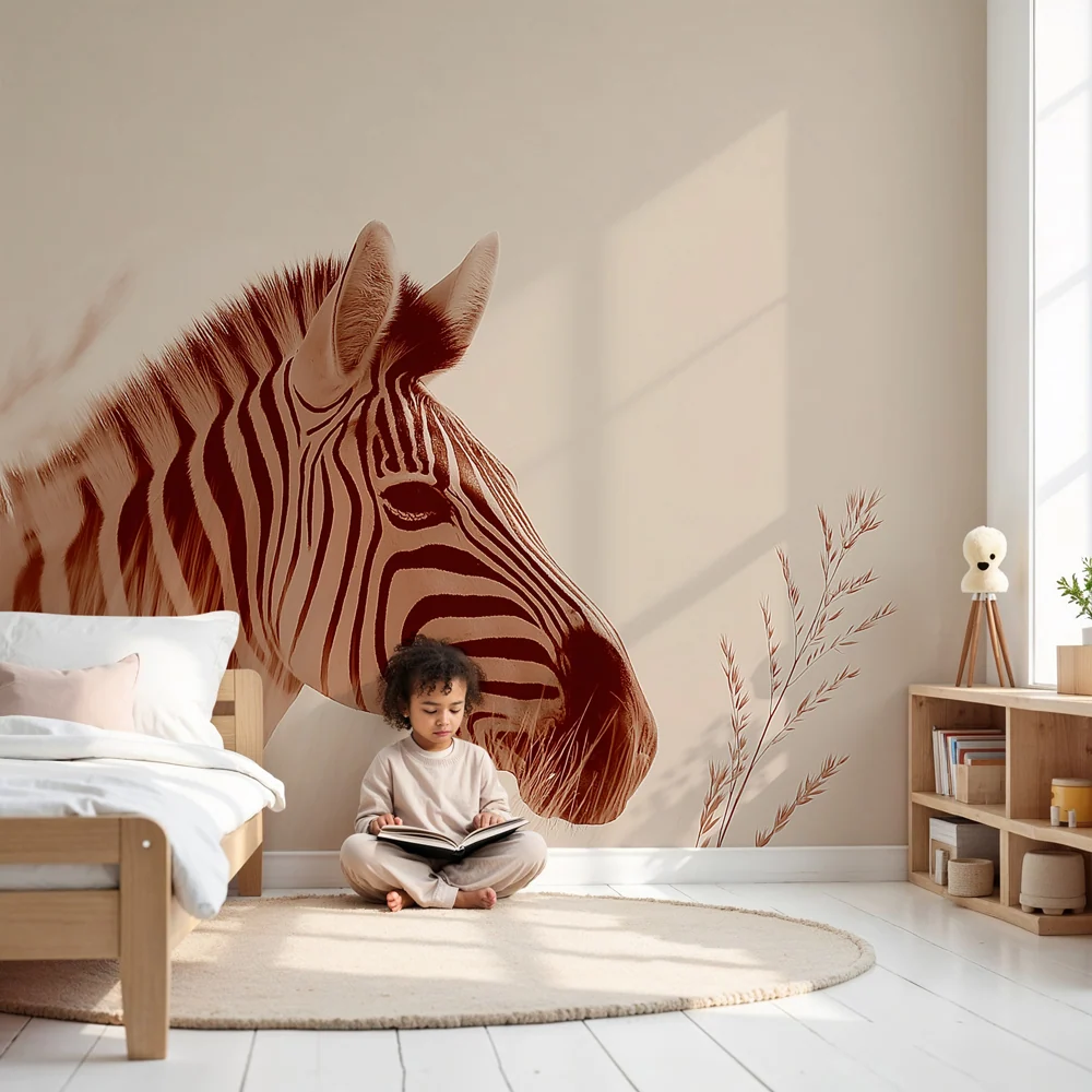 Papel de parede quarto bebê | Zebra e natureza suave