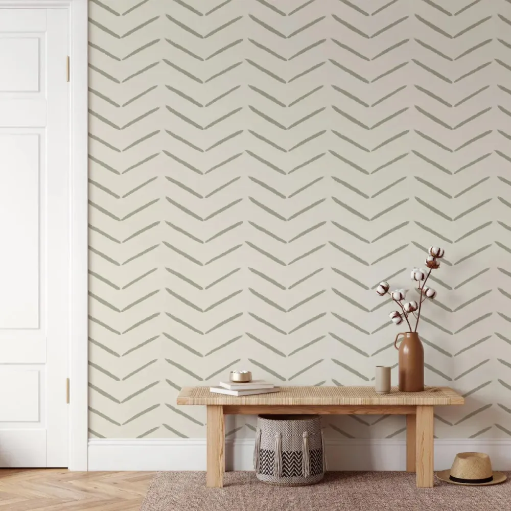 Papel de Parede Quarto Infantil com Padrão Repetido - Chevron | Olive