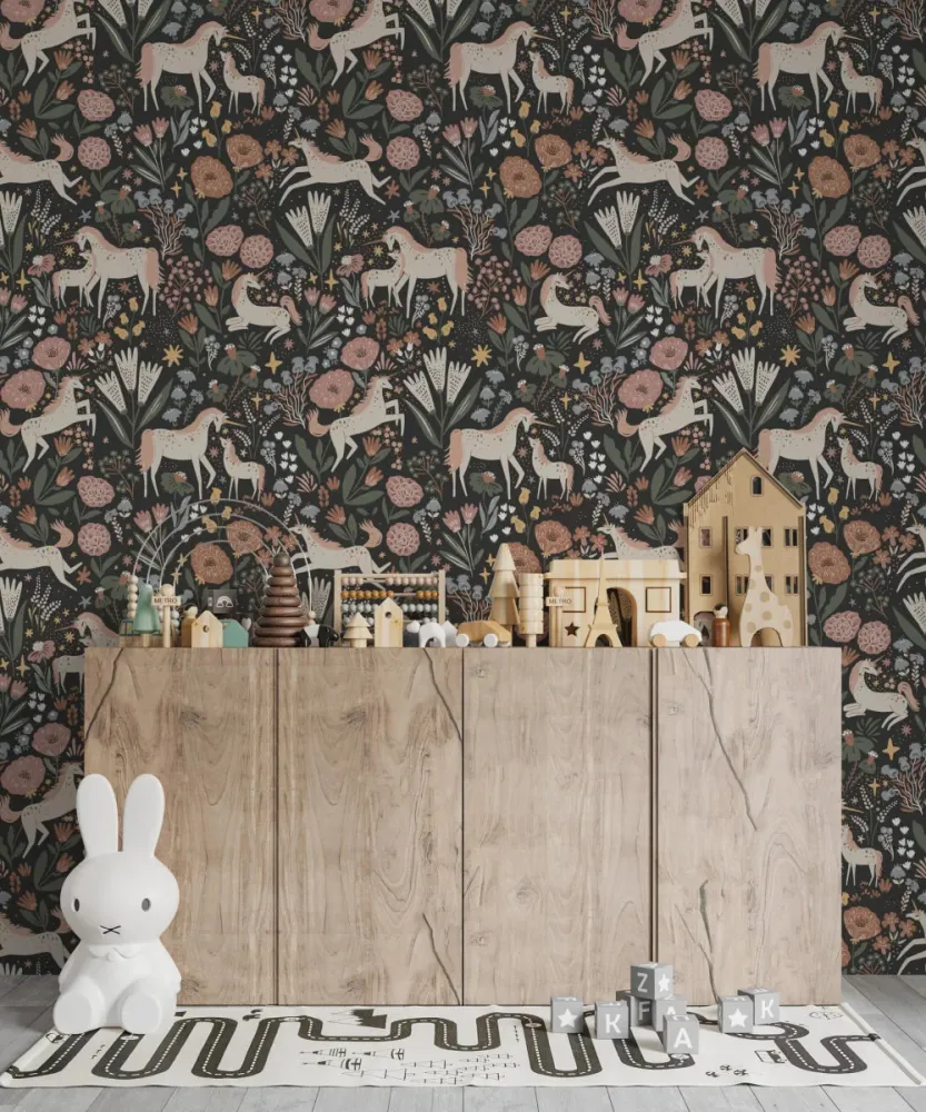 Papel de Parede Quarto Infantil com Padrão Repetido - Prado Unicórnio