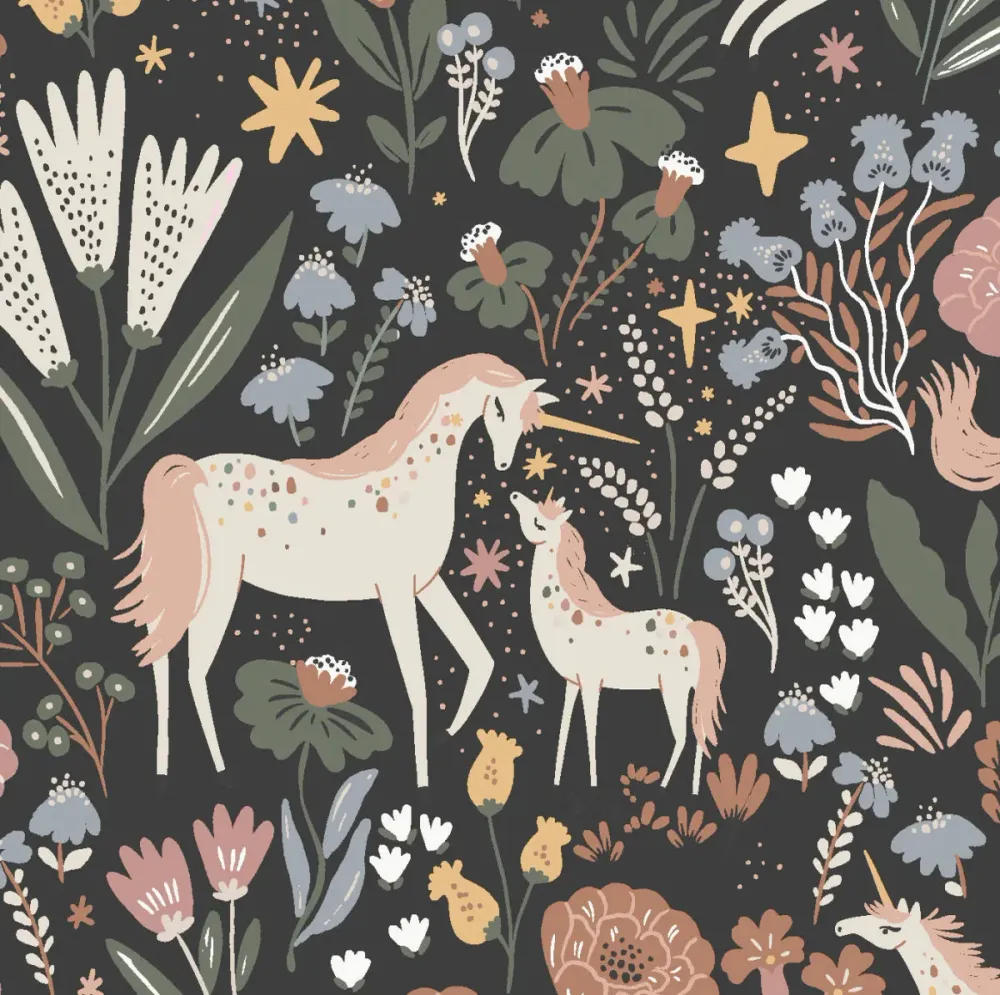 Papel de Parede Quarto Infantil com Padrão Repetido - Prado Unicórnio