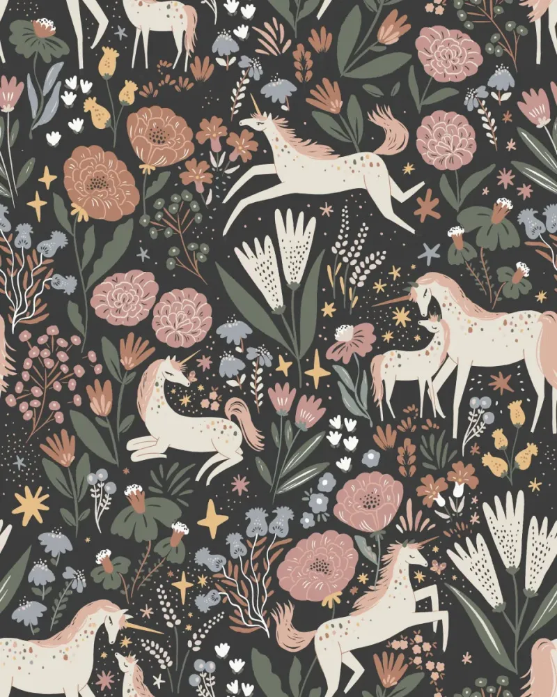 Papel de Parede Quarto Infantil com Padrão Repetido - Prado Unicórnio