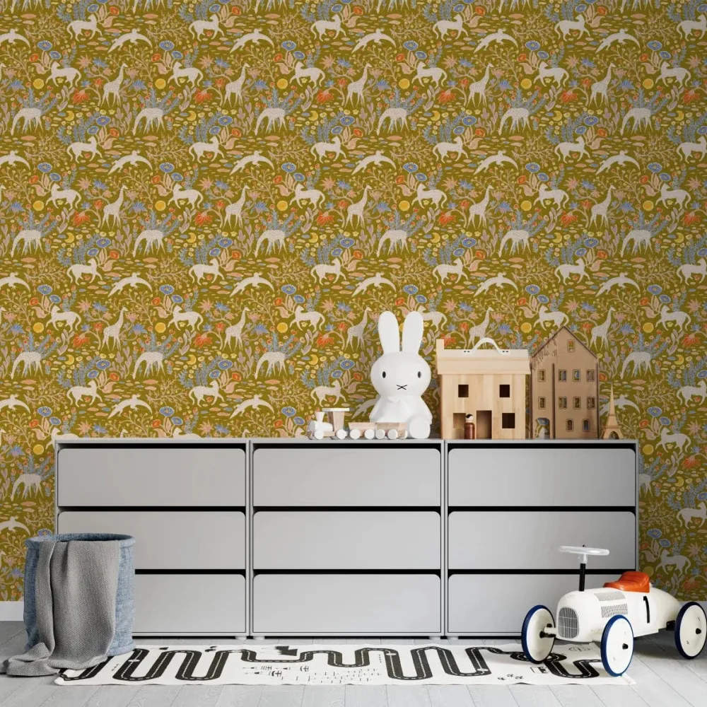 Papel de Parede Quarto Infantil com Padrão Repetido - Mils Menagerie - Dourado