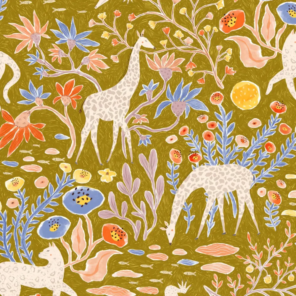 Papel de Parede Quarto Infantil com Padrão Repetido - Mils Menagerie - Dourado