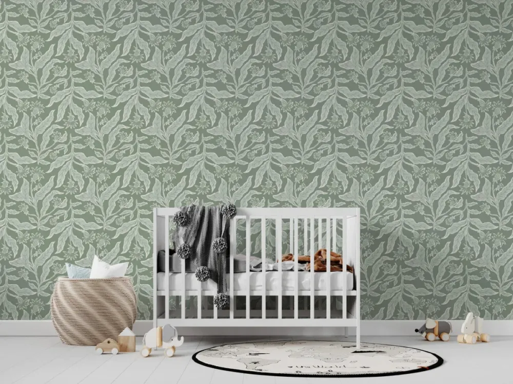 Papel de Parede Quarto Infantil com Padrão Repetido - Elodies Thistle - Sálvia