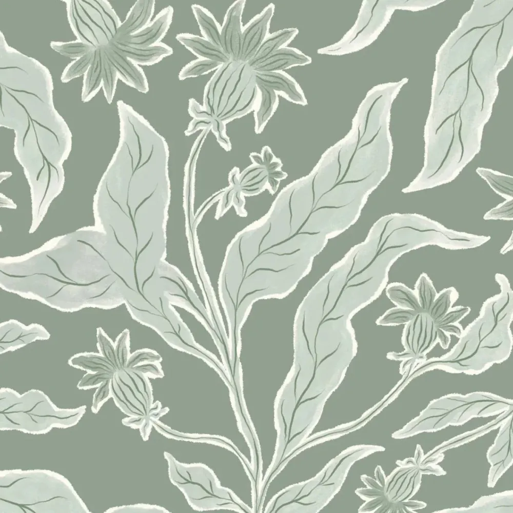 Papel de Parede Quarto Infantil com Padrão Repetido - Elodies Thistle - Sálvia