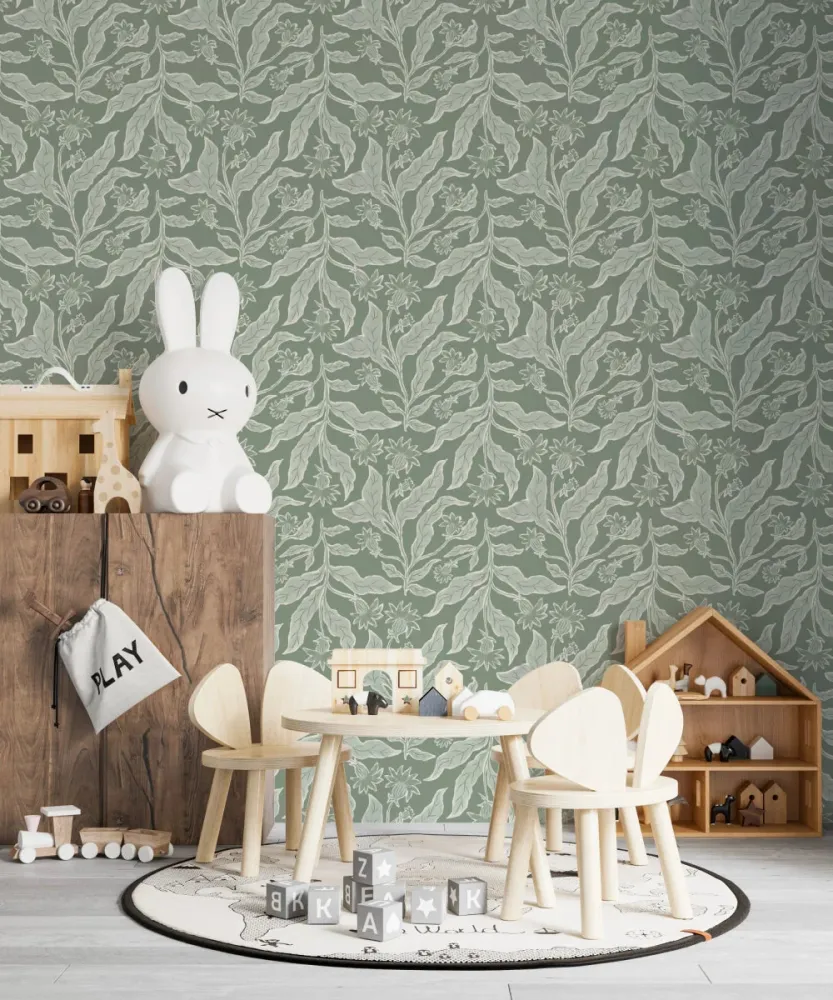 Papel de Parede Quarto Infantil com Padrão Repetido - Elodies Thistle - Sálvia