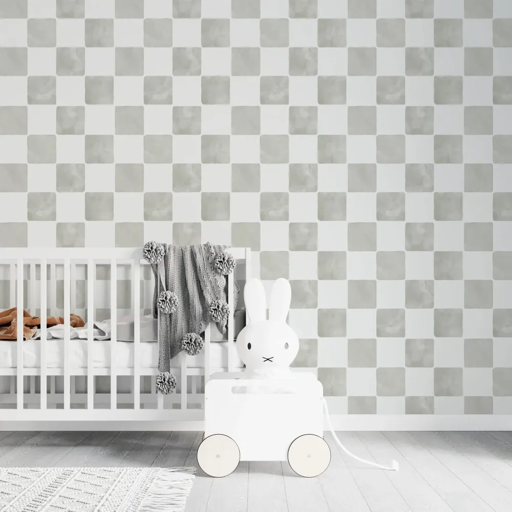 Papel de Parede Quarto Infantil com Padrão Repetido - Xadrez Billys | Sage