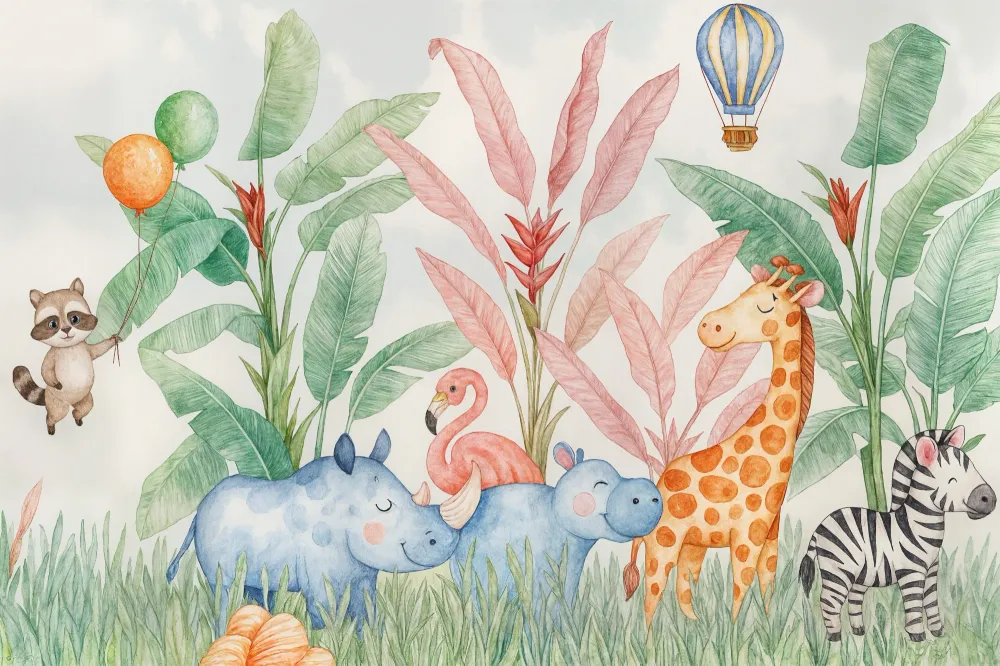 Papel de parede selva crianç | Animais exóticos fofos