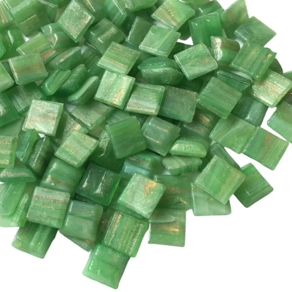 Pastilha de Vidro com Veios de Ouro 10mm Verde Primavera
