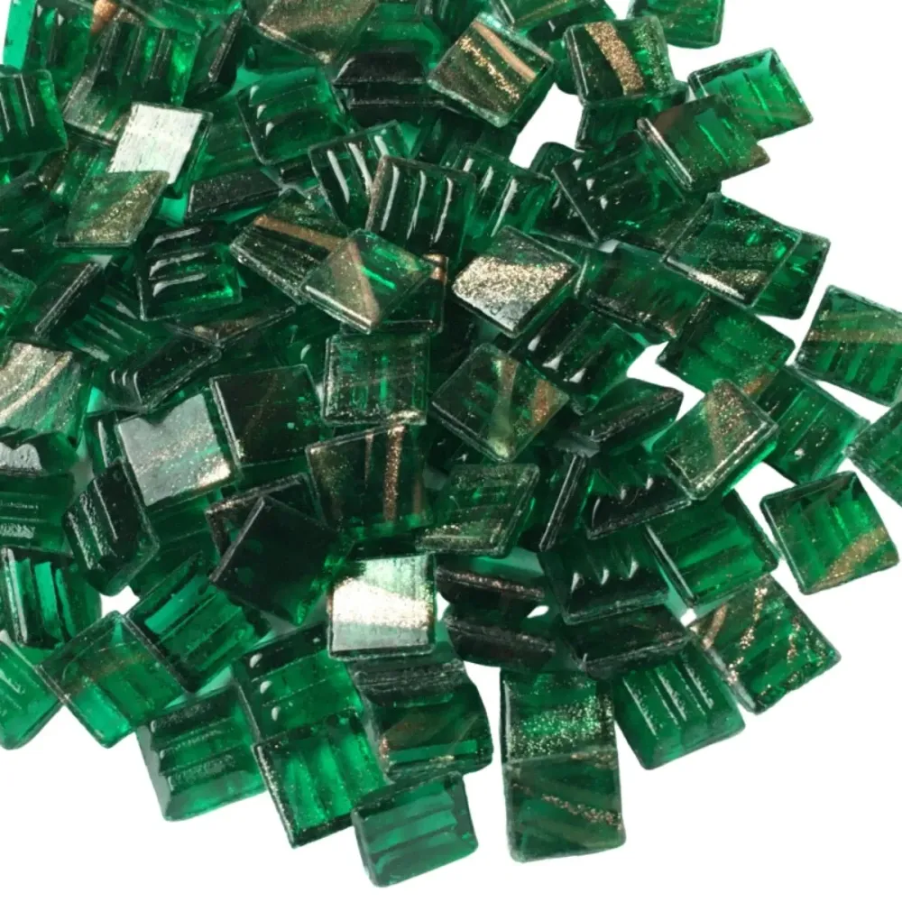 Pastilha de Vidro com Veios de Ouro 10mm Verde Floresta