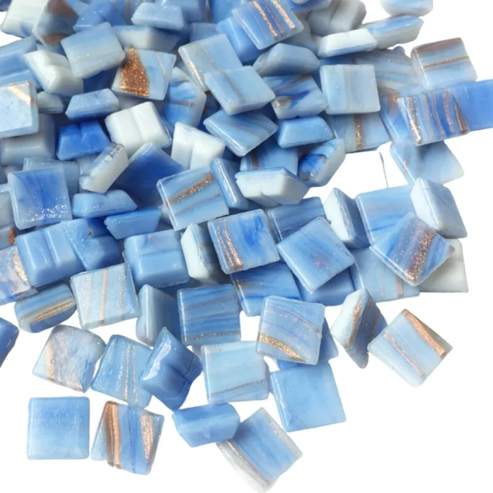 Pastilha de Vidro com Veios de Ouro 10mm Azul-celeste