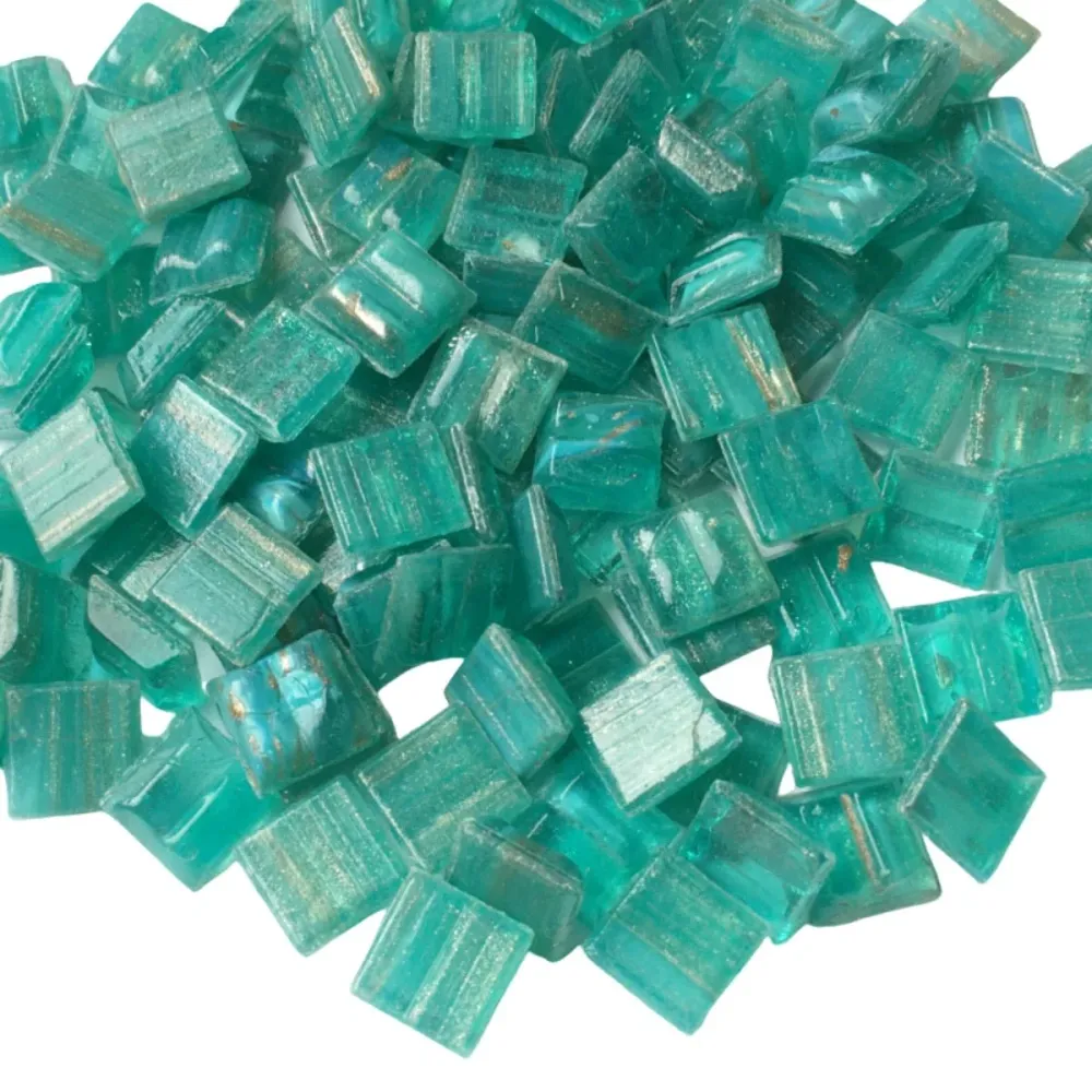 Pastilha de Vidro com Veios de Ouro 10mm Azul Nilo
