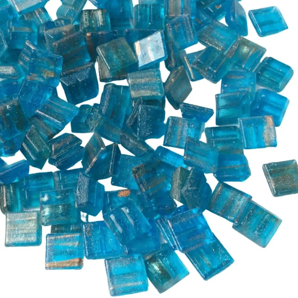 Pastilha de Vidro com Veios de Ouro 10mm Azul-recife