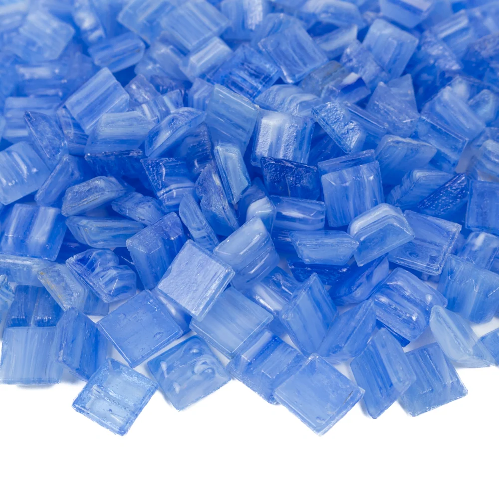 Pastilha de Vidro com Veios de Ouro 10mm Azul-celeste
