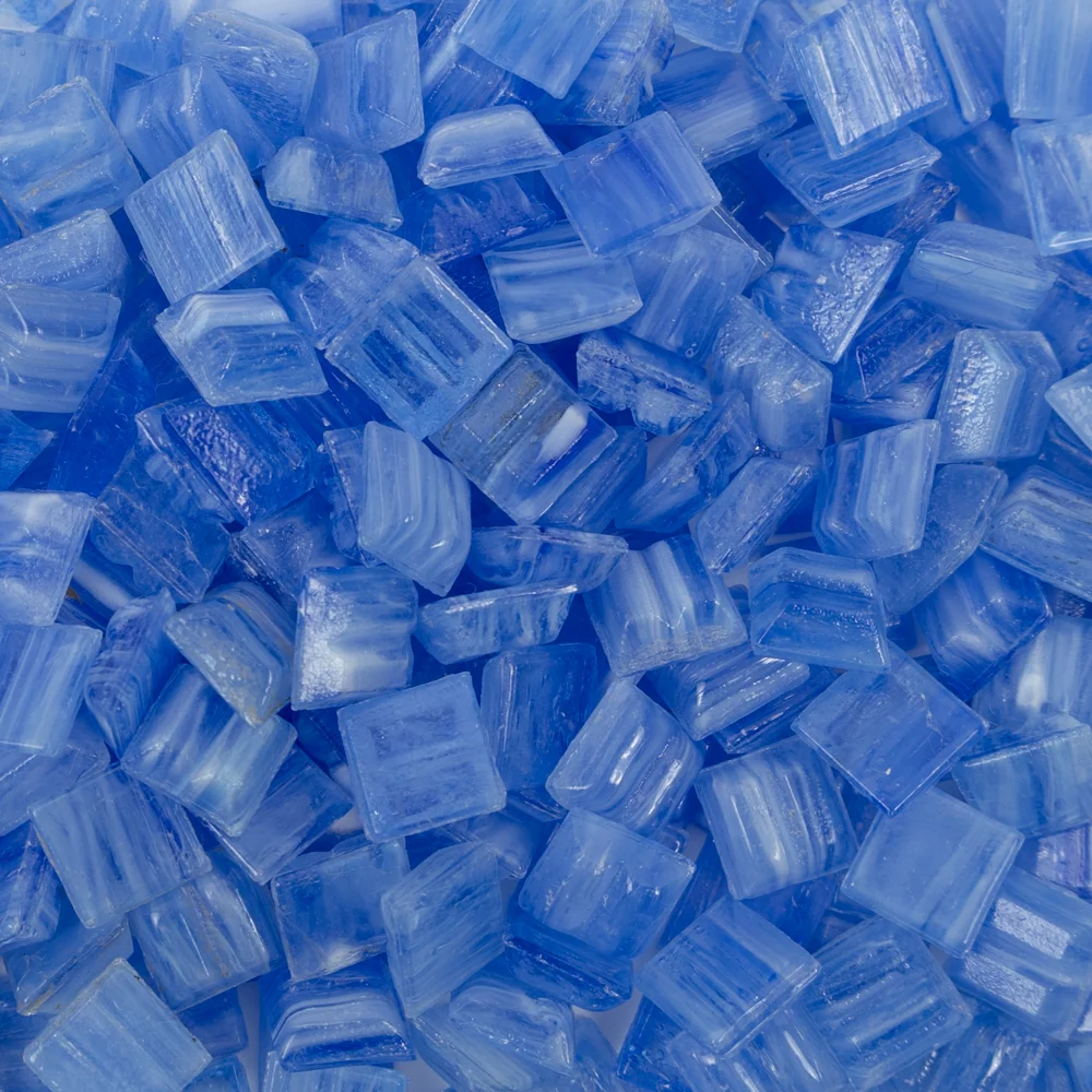 Pastilha de Vidro com Veios de Ouro 10mm Azul-celeste