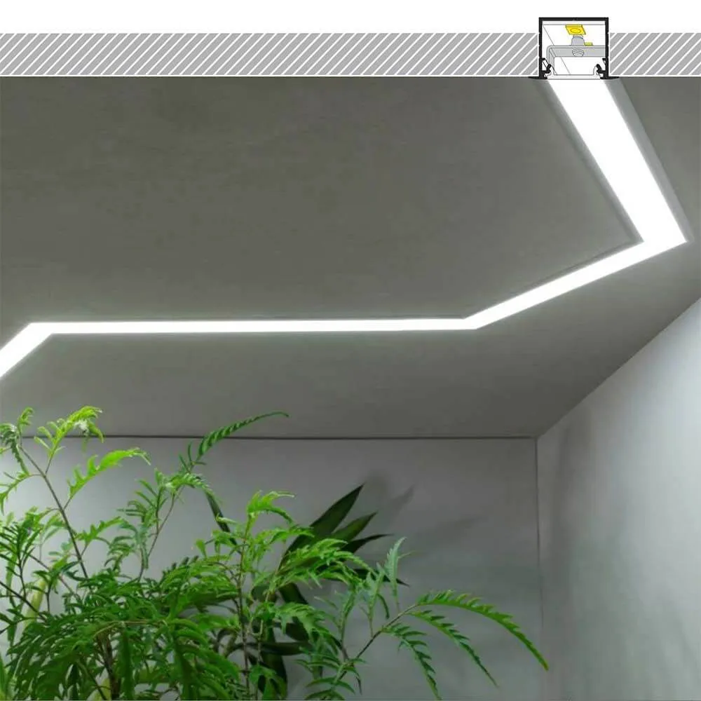 Perfil de encastrar de 200 cm de profundidade em alumínio anodizado sem tampa para fitas LED