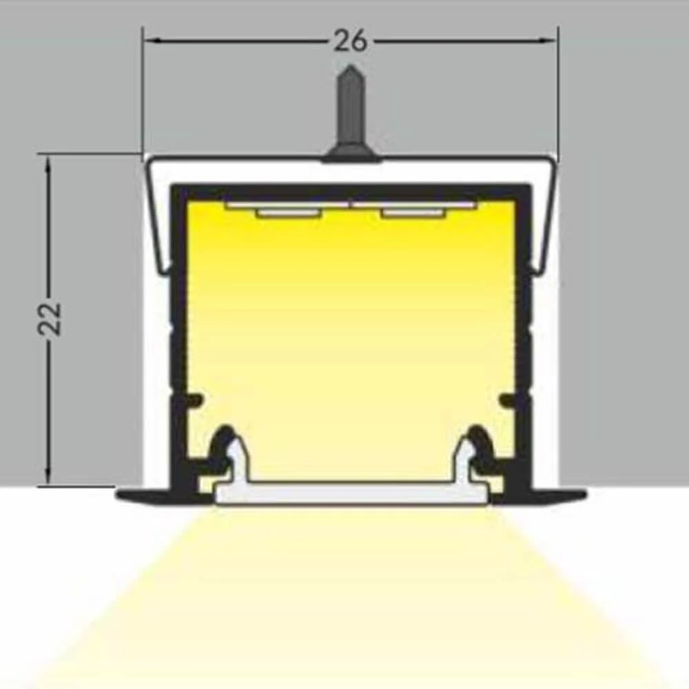Perfil de encastrar de 200 cm de profundidade em alumínio anodizado sem tampa para fitas LED