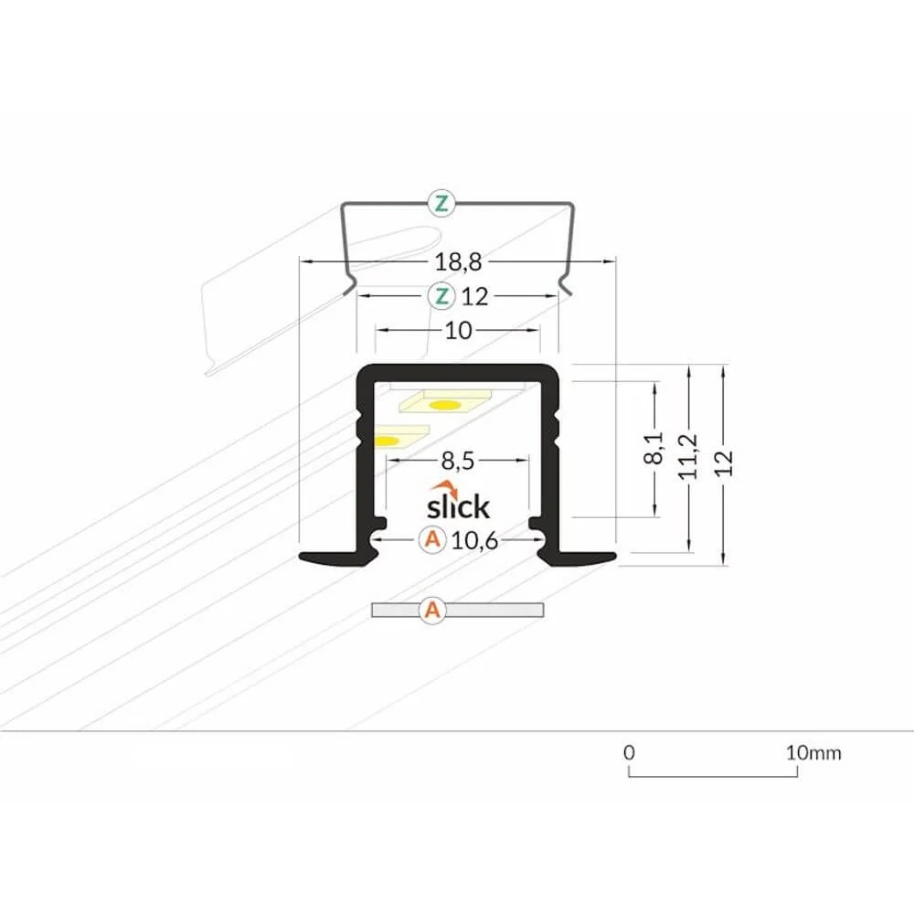 Perfil de encastrar micro 200 cm em alumínio anodizado sem tampa para fitas LED