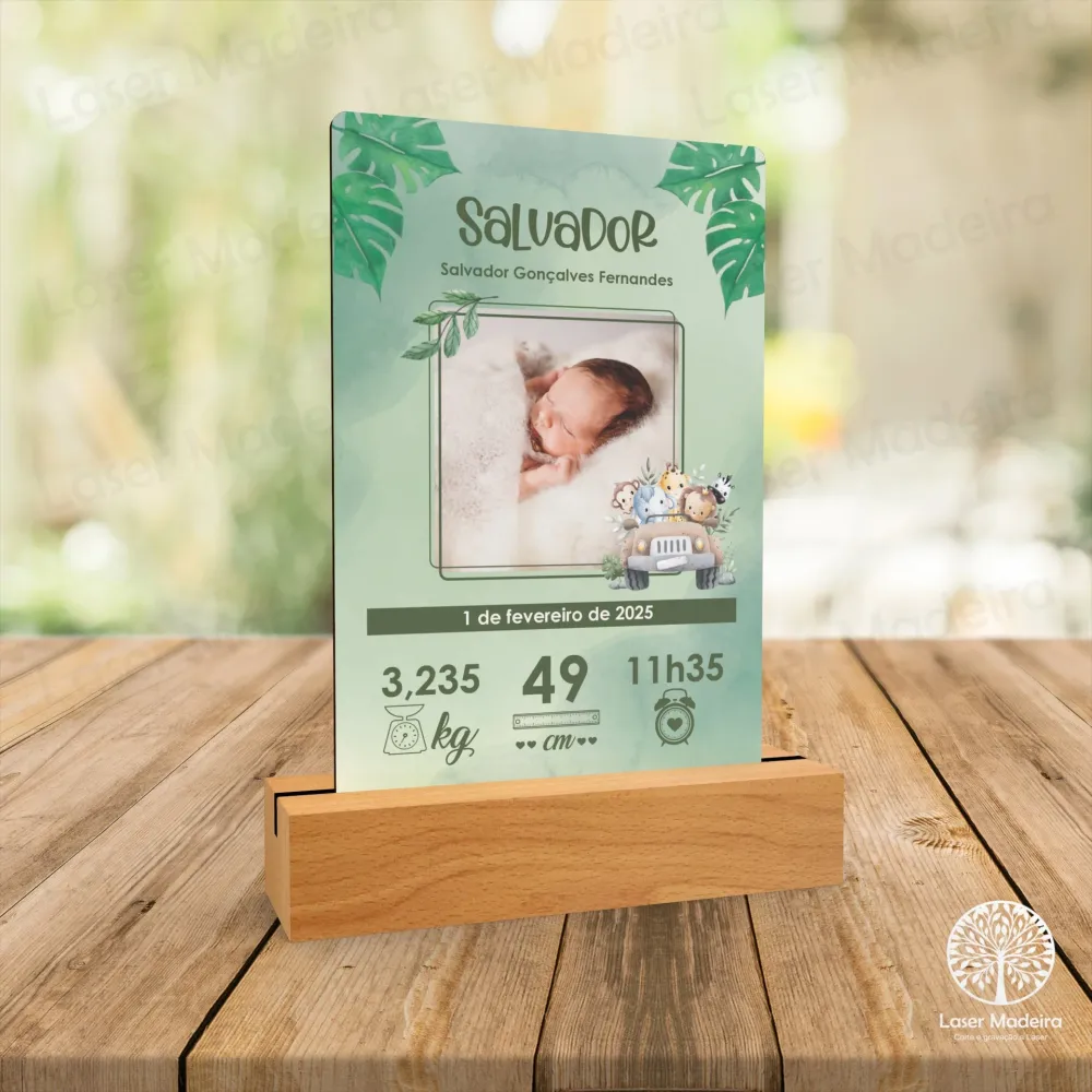 Placa Personalizada com Dados de Nascimento - Animais da Selva