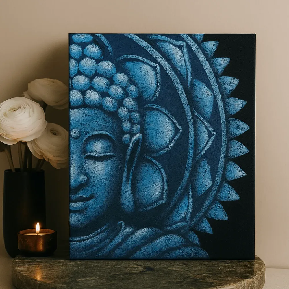 Quadro de Tela Buda, Meio Mandala Azul 60x80cm