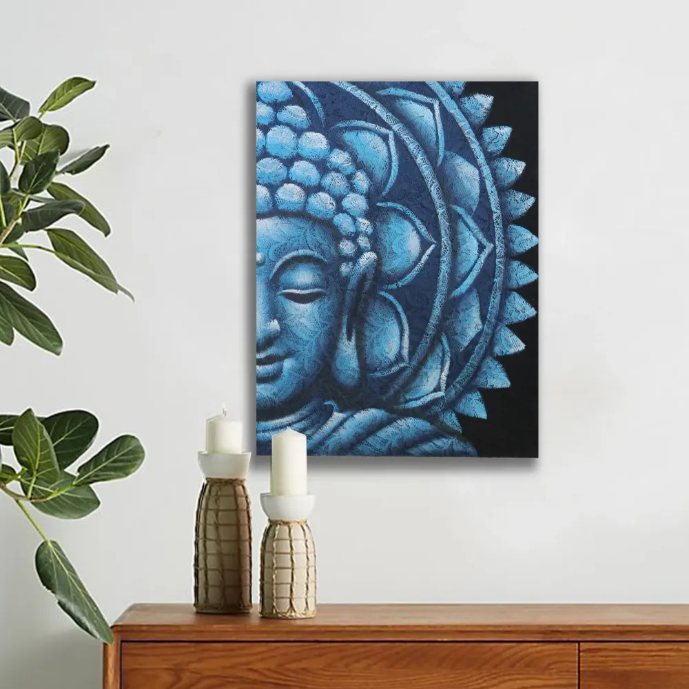 Quadro de Tela Buda, Meio Mandala Azul 60x80cm