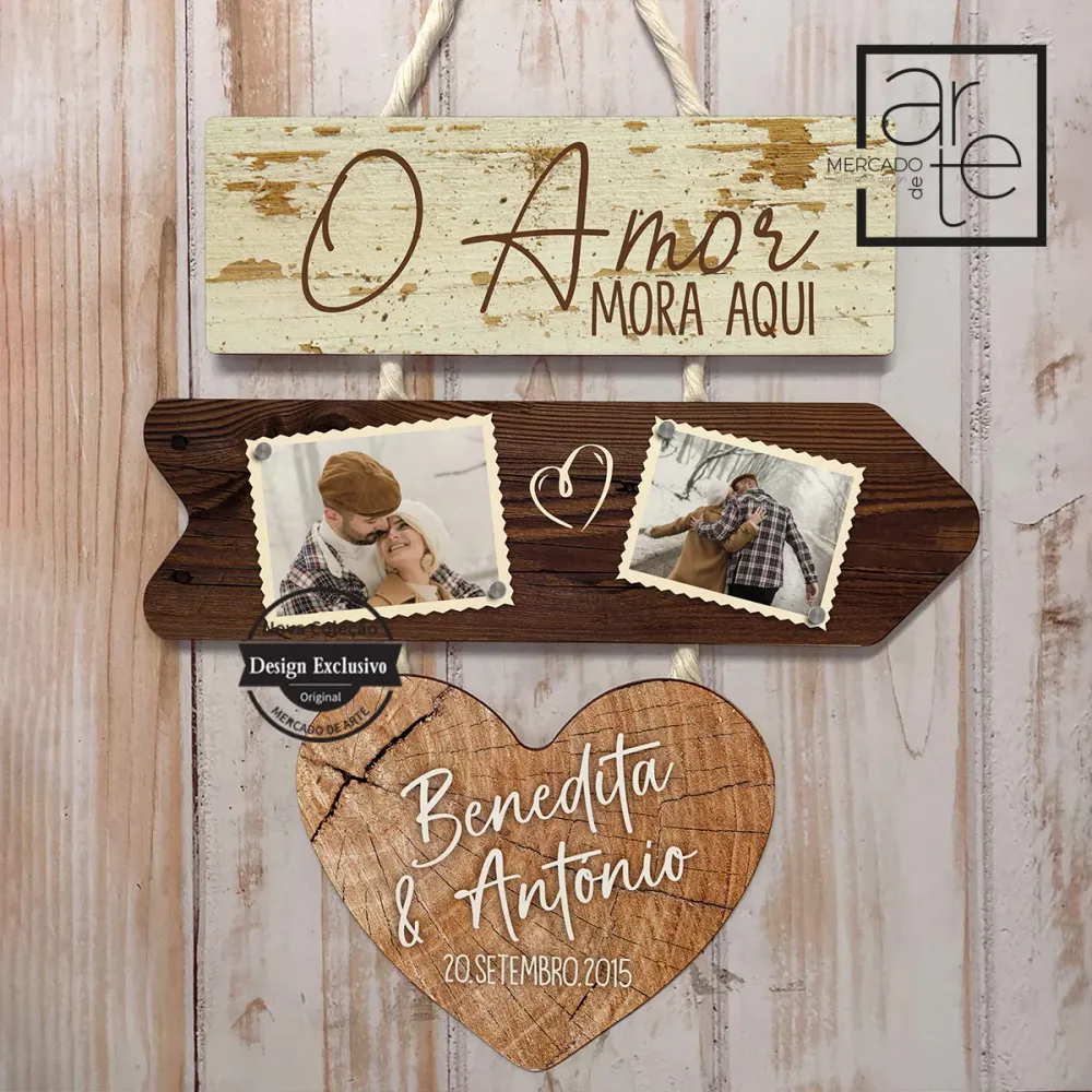 Quadro triplo " O amor mora aqui "