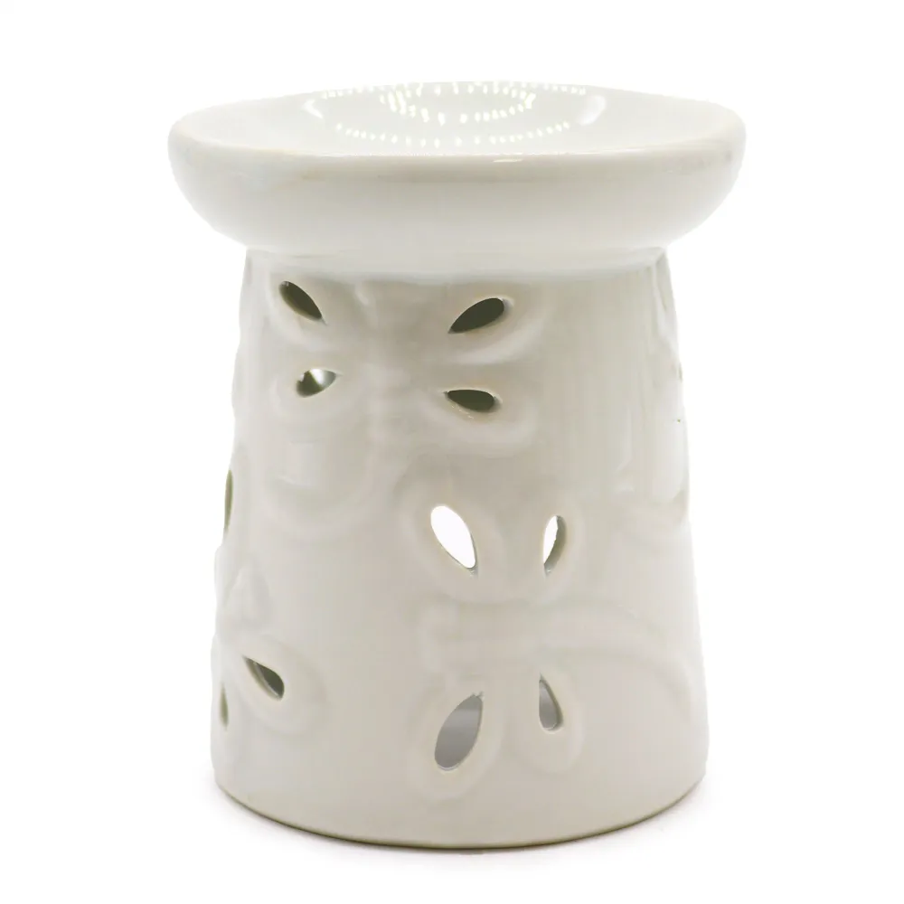 Queimador de Óleo Cerâmico Branco com Design de Libélula