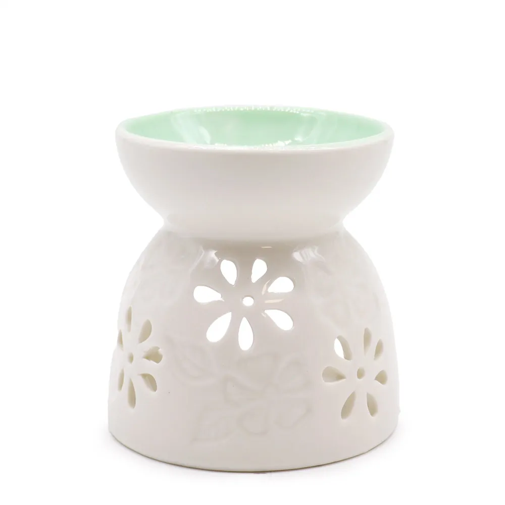 Queimador de Óleo Cerâmico Branco – Floral Teal Well