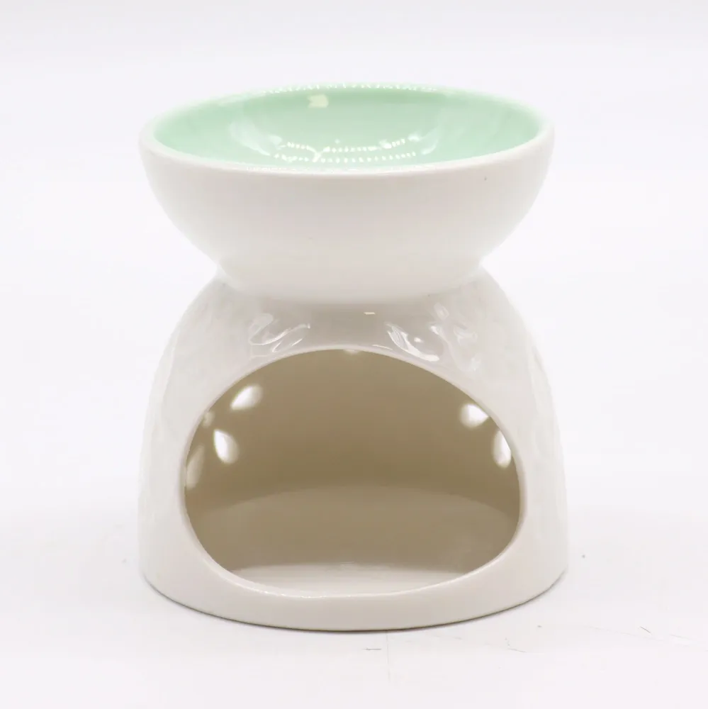 Queimador de Óleo Cerâmico Branco – Floral Teal Well
