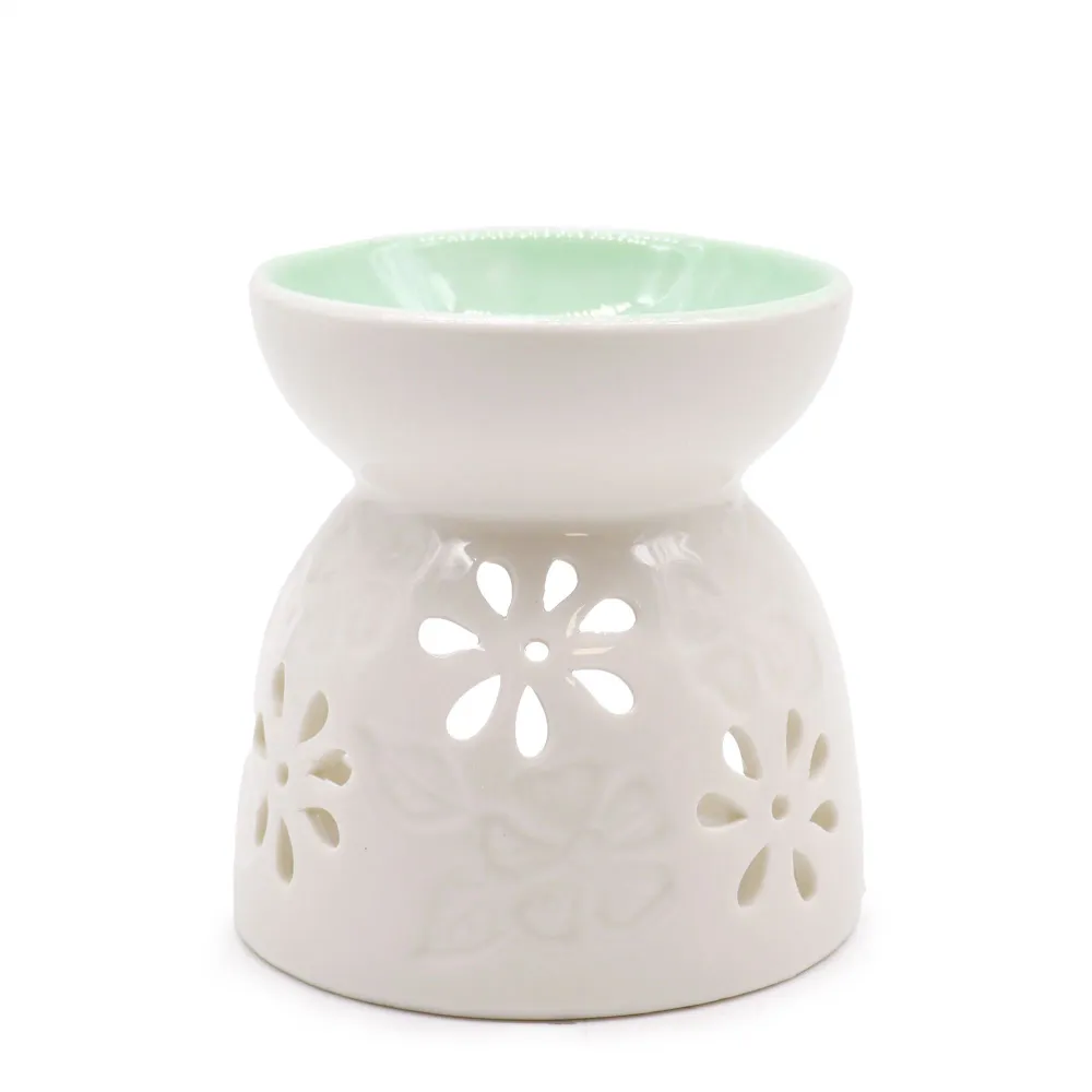 Queimador de Óleo Cerâmico Branco – Floral Teal Well