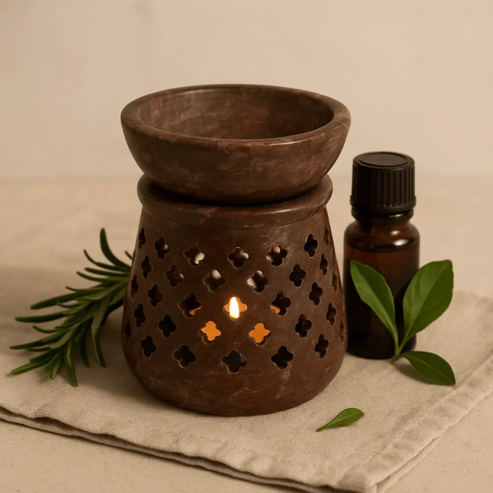 Queimador de Óleo em Pedra-Sabão 8cm Clássico para Vela Tealight